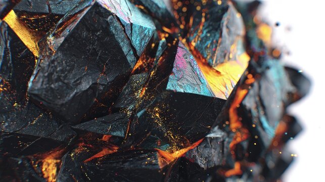 Abstract Geometric Rocks With Colorful Crystals