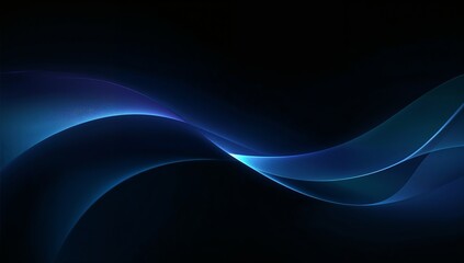 A futuristic digital abstract background featuring luminous blue energy waves and smooth, flowing light trails on a dark canvas