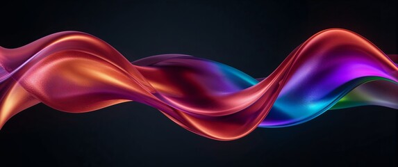 Vibrant Abstract Wavy Fabric Flowing in Spectrum of Colors on Dark Background