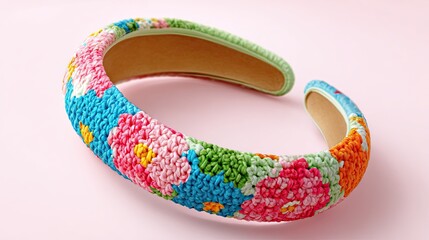 Vibrant Crochet Headband with Floral Pattern - Handmade Accessory, Fashion, Craftsmanship, Bright Colors, Soft Texture
