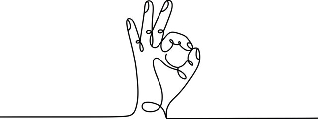 One Line Drawing OK Hand Gesture Minimal Vector Illustration.