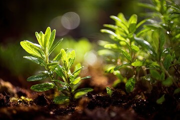 Young Medicinal Plants Thriving in Warm Sunlight, Showcasing Growth and Natural Healing Properties