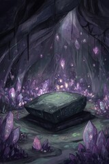 Glowing Crystals In Dark Cave