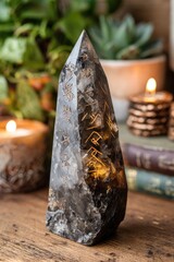 Smoky Quartz Tower With Carvings