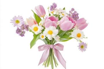 Obraz premium Romantic pastel floral bouquet isolated on white for Easter and spring visuals.