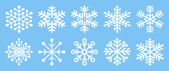 Set vector snowflakes, doodle winter icon collection. Snow linear symbol. Pack design elements