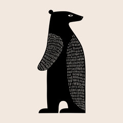 Bear icon drawing in ethnic style. Hand drawn animal sticker in folk art style. Doodle design element
