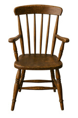 Antique wooden chair isolated on white, a vintage brown furniture object for sitting and interior design