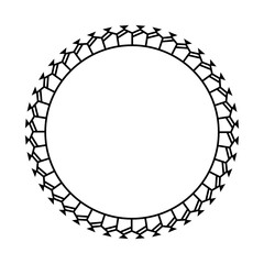 Round Polynesian Maori geometrical round border frame design. Black and white