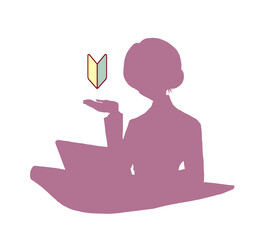 案内をするビジネスパーソン　パソコン　初心者　まとめ髪　シルエット