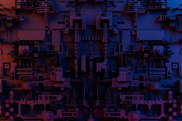 3d illustration Futuristic tech postcard with the year 2026 on the background of a metallic, technological cover of a spaceship or robot. Abstract graphics in the style of computer games.