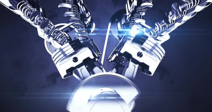 Futuristic generic sport car powered by advanced high performance V8 engine. Car engine related 3d animation.