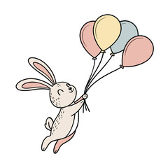 Cheerful Bunny Hopping Mid Air Holding Colorful Flower Bunch Illustration