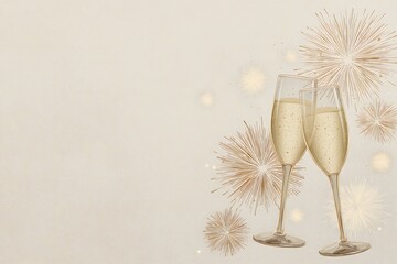 Elegant Celebration Background with Sparkling Wine and Fireworks