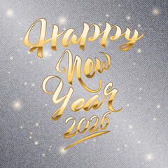 Happy New Year 2026 gold lettering text on grey background for greeting card. Holiday luxury golden design for banner, invitation, flyer. Vector illustration.