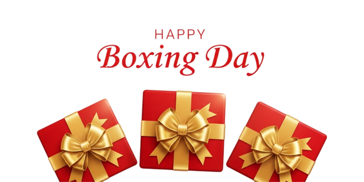 Festive Boxing Day Celebration: Red Gift Boxes with Golden Ribbons on Black Backdrop for Holiday Greetings and Promotional Materials (Stock Image). - High Quality Stock Content for Commercia - Powered by Adobe