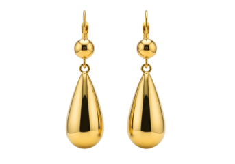 Elegant gold teardrop earrings isolated on transparent background