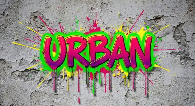 Bold urban graffiti art graphic oozing with vibrant colors on distressed wall, perfect for edgy designs and street style branding with a modern artistic flair