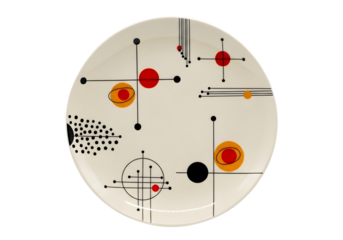 Mid century modern atomic era ceramic plate isolated on transparent background