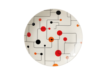 Mid century modern atomic era ceramic plate isolated on transparent background