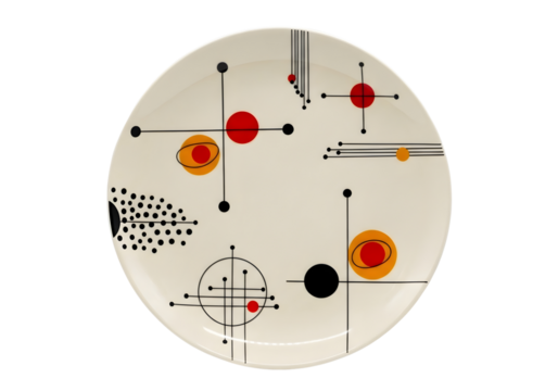 Mid century modern atomic era ceramic plate isolated on transparent background