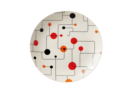 Mid century modern atomic era ceramic plate isolated on transparent background
