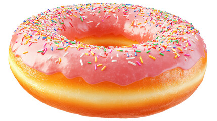 Pink Frosted Donut with Sprinkles isolated on a transparent background