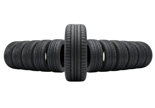 Stack of car tires isolated on transparent background