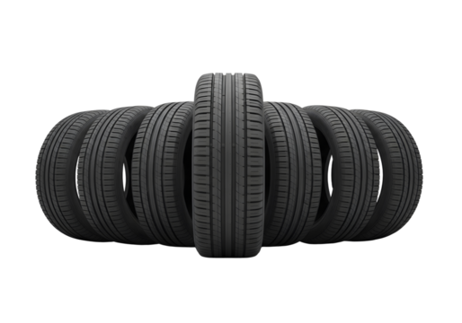 Stack of car tires isolated on transparent background