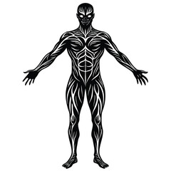 Striking black and white line art illustration of a human figure in a dynamic pose perfect for artistic and design projects