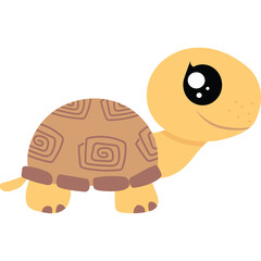 Cute Cartoon Baby Turtle Character With Big Eyes And Swirl Patterned Shell On Transparent Background Flat Design