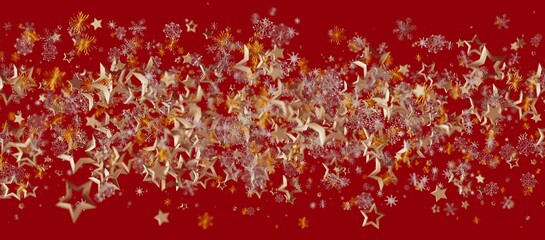 Christmas background with golden stars and snowflakes on red. Perfect for holiday design, greetings and promotions. Festive, winter, © vegefox.com