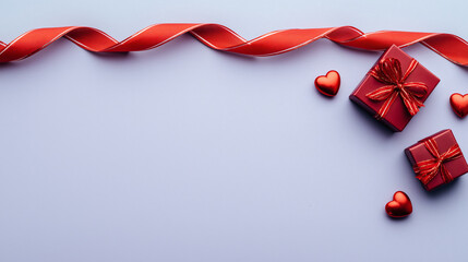 Light purple background with red gift box and heart