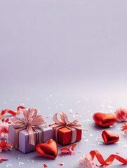 Light purple background with red gift box and heart