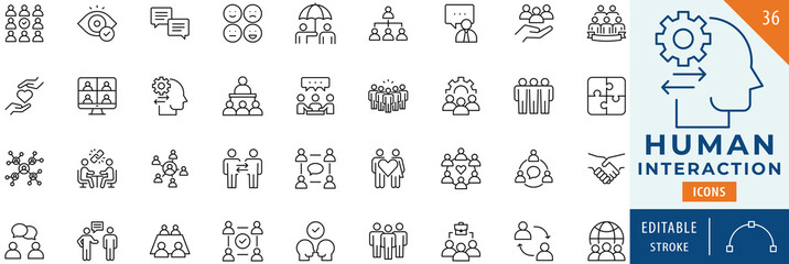 Human Interaction icon collection set. Editable stroke.