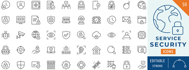 Service Security icon collection set. Editable stroke.