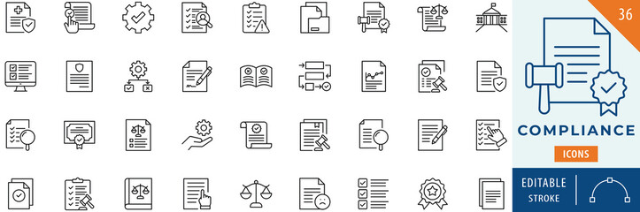 Compliance icon collection set. Editable stroke.