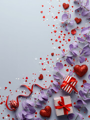 Light purple background with red gift box and heart
