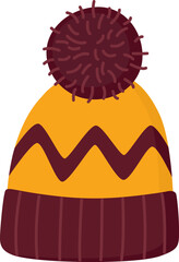 Knitted winter hat with pom-pom and decorative pattern. Seasonal fashion beanie isolated on white backdrop