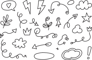 Playful Hand Drawn Doodle Arrows Clouds Stars and Swirls Vector Sketch Illustration
