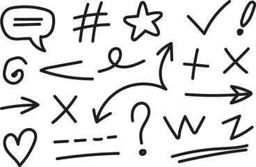 Abstract Hand Drawn Doodle Arrows Symbols and Sketch Lines Vector Illustration