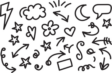 Playful Hand Drawn Doodle Arrows Stars and Symbols Vector Sketch Design