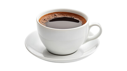 White cup black coffee foam isolated on a transparent background