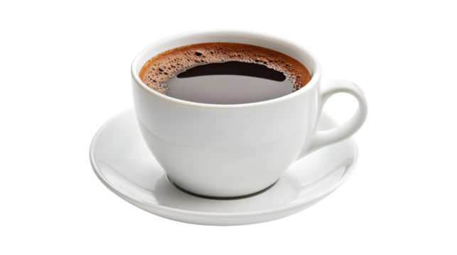 White cup black coffee foam isolated on a transparent background