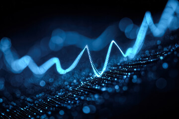 Abstract visualization of financial data with glowing blue lines and dots, illustrating market trends and fluctuations in a digital environment