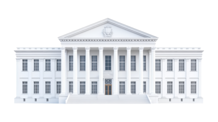 White Neoclassical Courthouse Building isolated on a transparent background