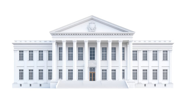 White Neoclassical Courthouse Building isolated on a transparent background