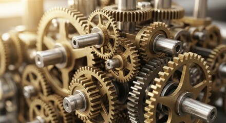 Intricate Clockwork: Golden Gears and Silver Axles in Complex Mechanical Arrangement