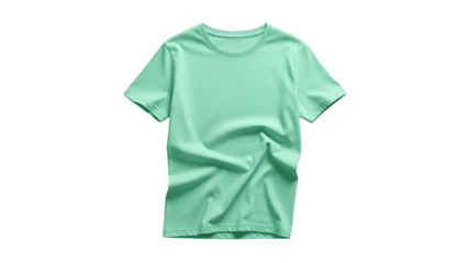 Plain short sleeved garment in pastel green color displayed on a solid black background