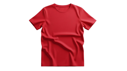 Simple short sleeved garment rendered in vibrant red fabric against a dark background
